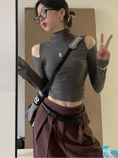 Black Tshirt Off Shoulder 2024 Top for Women Sexy Woman T-shirt Clothing Original Korean Fashion New in Designer Funny Xxl O Tee