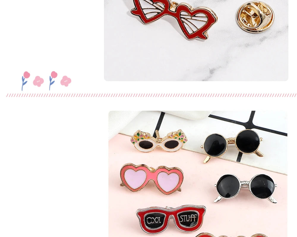 Summer Beach Sunglasses Brooch Fashion Personality Enamel Pins for Vacation Girl Women Backpack Hat Lapel Pin Jewelry Decoration