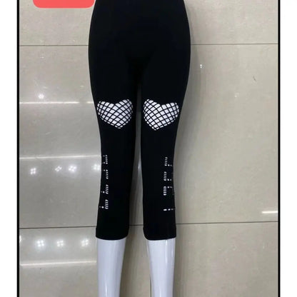 夏用レディースホロー釣りネットストレッチレギンス スポーツフィットネススキニーパンツ クロップド3/4丈レギンス カプリクロップドモーダルパンツ