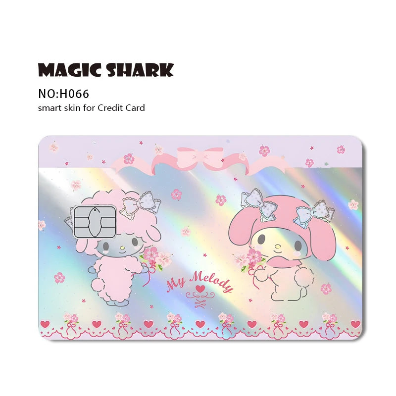 ホットセール Hello Kitty Kuromi ホログラフィックレーザー光沢フィルムスキンカバーステッカー（デビット・クレジットカード・銀行カード用）