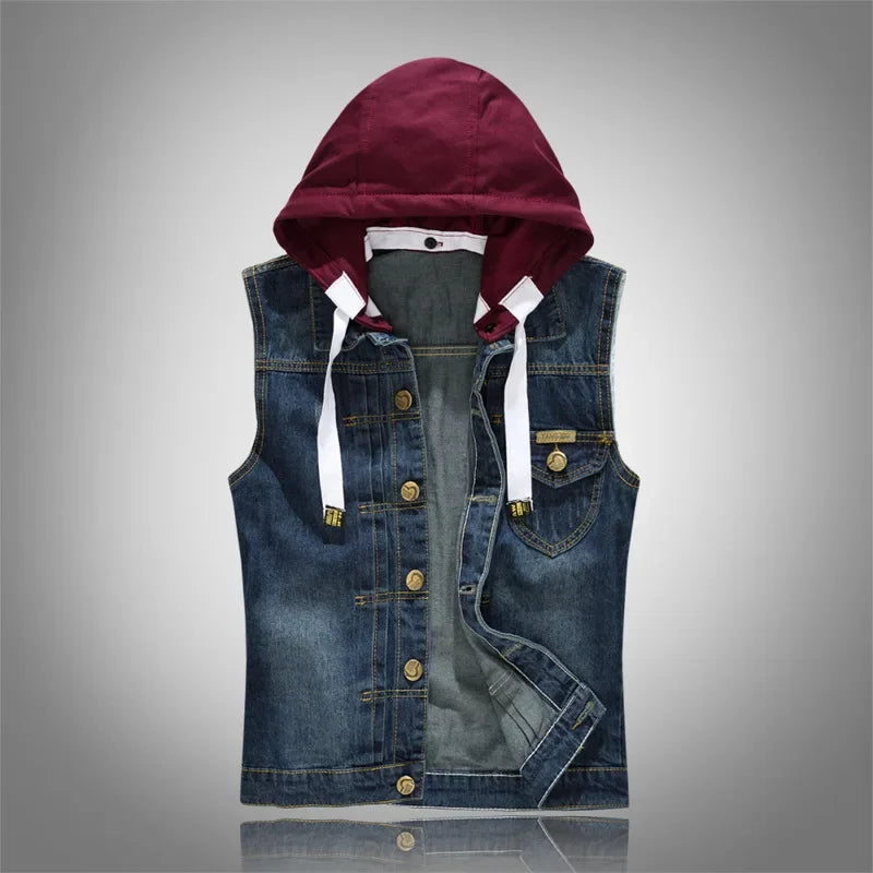 New  Men's Korean Style Vest Fashion Slim Camouflage Hooded Waistcoat Casual Sport Denim Vest Sleeveless Jackets for Men 5XL