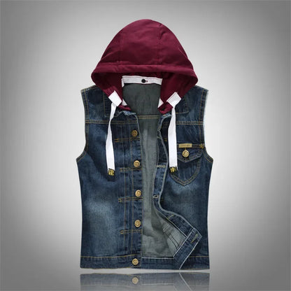 New  Men's Korean Style Vest Fashion Slim Camouflage Hooded Waistcoat Casual Sport Denim Vest Sleeveless Jackets for Men 5XL