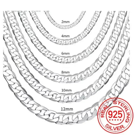 卸売メンズ925スターリングシルバーネックレス2/4/6/8/10/12MM 40-75cmチェーンロブスタークラスプ男性用ボーイズ女性用婚約ジュエリー