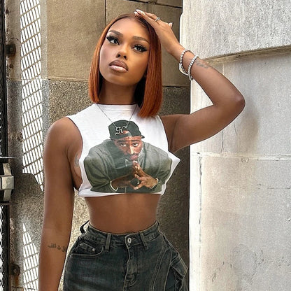 CUTENOVA 2024 Women'S Summer New Retro 3D Print Sexy Tank Tops Street Hipster O Neck Sleeveless Cut Out Vest Club Crop Tops