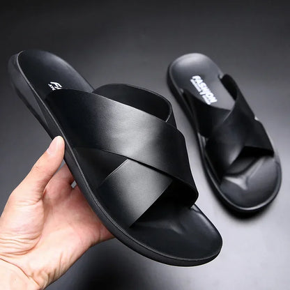 Sandals for Men Slippers Genuine Leather Luxury Brand Fashion  Men Flats Casual Non-slip Beach Sandalia Zapatos Hombre 2024