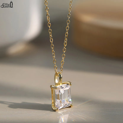 EFFIE QUEEN 925スターリングシルバーネックレス、華やかなプリンセスカットモアサナイトペンダント付き、女性にぴったりのジュエリー MON09