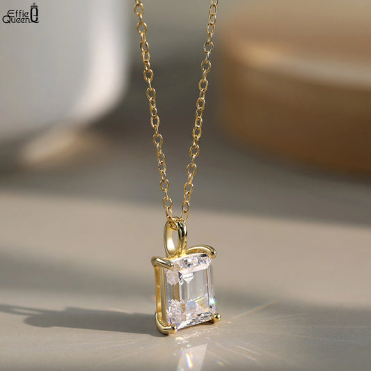 EFFIE QUEEN  925 Sterling Silver Necklace Featuring a Stunning Princess-Cut Moissanite Pendant, Ideal Jewelry for Women MON09