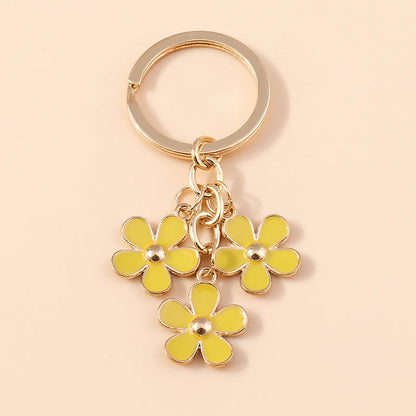 Cute Enamel Keychain Colorful Sakura Flower Key Ring Sweet Key Chains for Women Girls Handbag Accessories DIY Jewelry Gifts