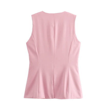 MUJER 2025 White Sleeveless Vest Women Button Summer Vests for Women Jacket Pink Vest Top Women Streetwear Women's Tailored Vest