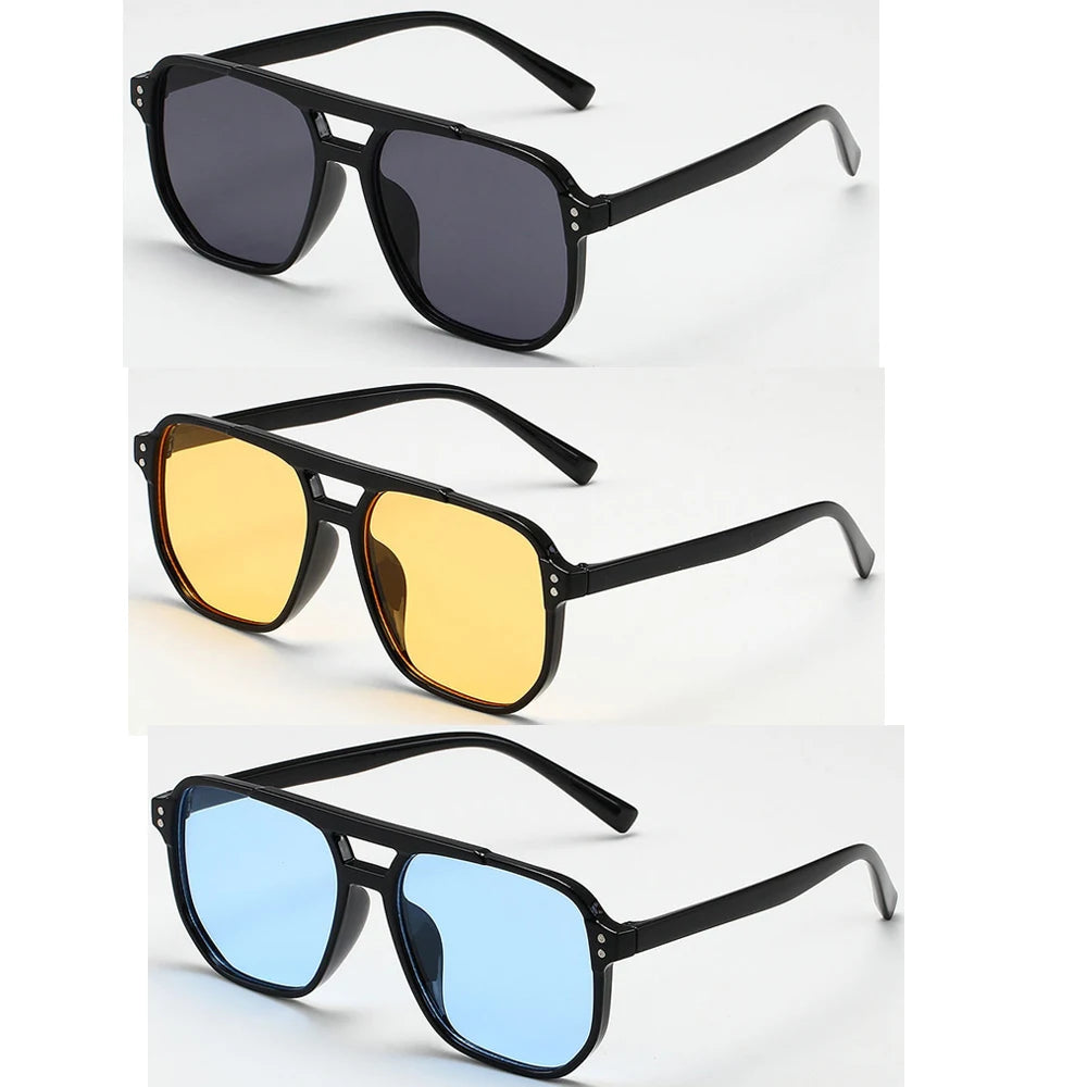 Women Men Square Sun Glasses Retro Polygon Sunglasses Female Black Vintage Fashion Ladies Oculos De Sol Double Beam Eyeglasses