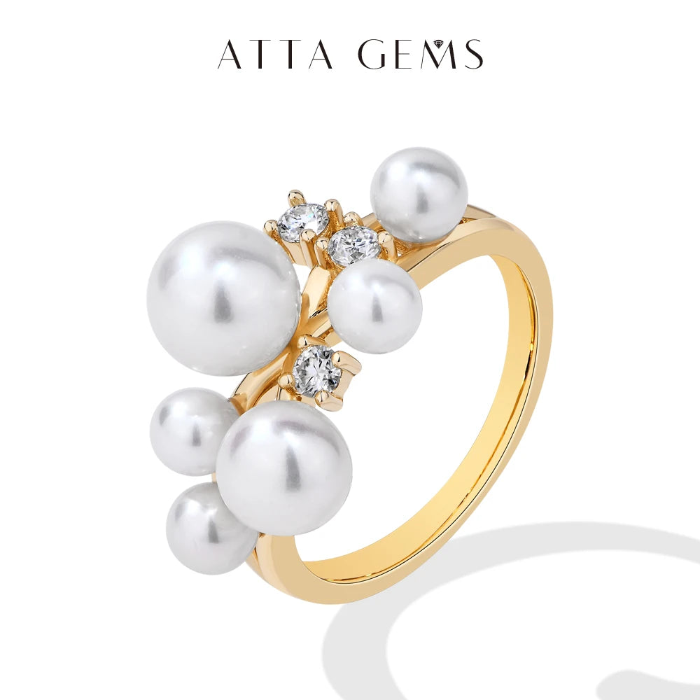 ATTAGEMS パール モアサナイト リング DVVS 100% S925 スターリングシルバー 18k ゴールドメッキ レディース 婚約 ブライド ジュエリー ラグジュアリー ギフト