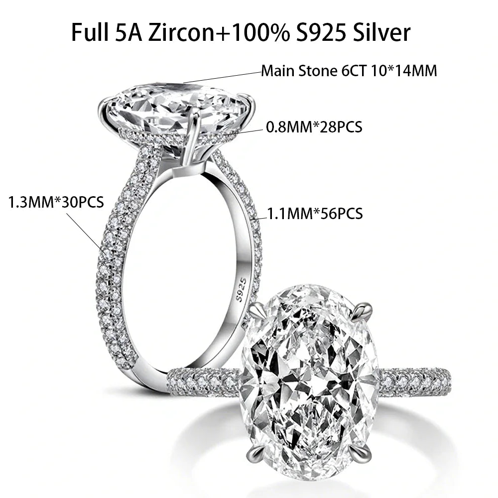 COSYA 8CT 10*14mm Oval Cut Full Moissanite Ring S925 Silver Sparkling D Lab Diamond Wedding Band For Women Luxury Fine Jewelry