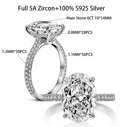 COSYA 8CT 10*14mm Oval Cut Full Moissanite Ring S925 Silver Sparkling D Lab Diamond Wedding Band For Women Luxury Fine Jewelry