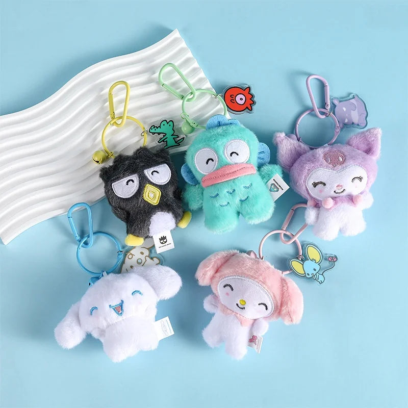 12cm  Sanrio My Melody Kuromi Cinnamoroll Kt Cat Purin Dog Plush Toy Anime Stuffed Animals Keychains Small Pendant