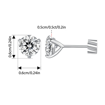 Bamoer U 1CT Moissanite Stud Earrings Round Cut Lab Diamond Platinum Plated Earrings for Women Wedding Minimalist Gift S925