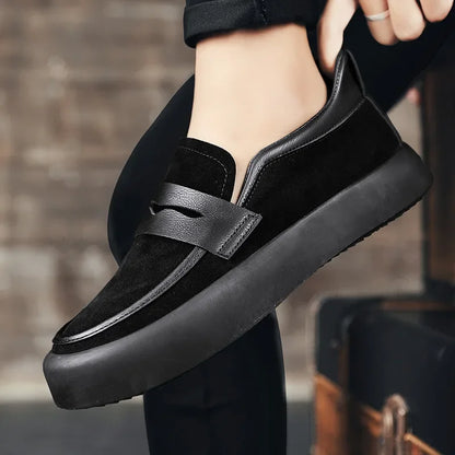 Loafers Men Shoes Leather Walking Shoes Business Non-slip Soft Bottom Work Loafers Round Flat Bottom Footwear Outdoor Sneaker