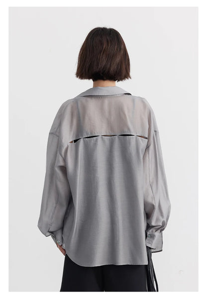 CHIC VEN Women Thin Shirt Long Sleeve Casual Loose Slightly Transparent Cool Blouses Woman Solid Design Female Top Summer 2024