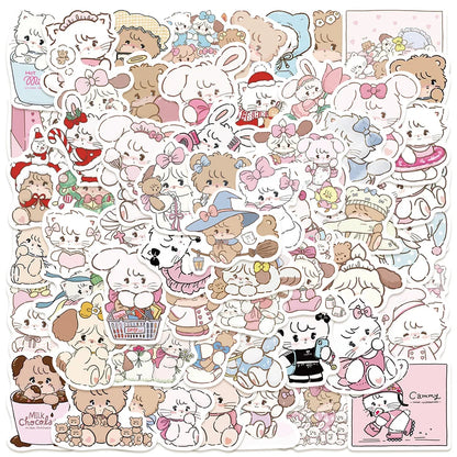 60枚 ミッコ かわいい キティ ベア 漫画ステッカー 美的 スクラップブッキング ノートパソコン 荷物 防水 かわいいステッカー 子供 女の子向け