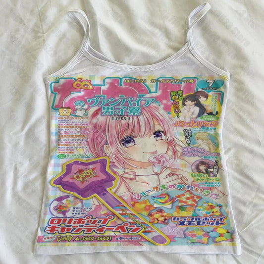 Aesthetic Retro Harajuku Anime Print Baby Tank Women Clothing Punk Gothic Grunge Printing Slim Tank Tops Crop Tops Y2k Style 90s