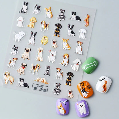 愛らしい犬猫動物ウサギ3Dソフトエンボスレリーフ自己接着ネイルアートステッカーかわいいかわいい子犬子猫スターマニキュアデカール
