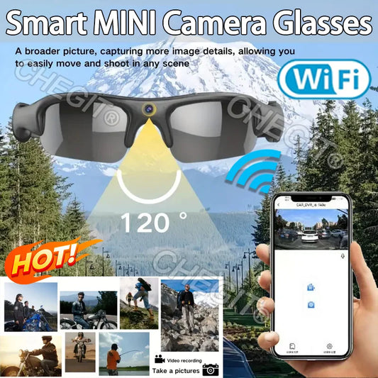 ミニカメラ スマートグラス HD 1080P WIFI スポーツグラス DVカメラ＆音声録音付き アウトドアライディング、スキー用