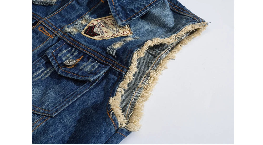 Spring Summer Men's Denim Vest Fashion Male Hip Hop Patch Hole Waistcoats Male Night Club Party Jeans Sleeveless Jacket Clothing