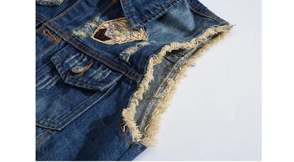 Spring Summer Men's Denim Vest Fashion Male Hip Hop Patch Hole Waistcoats Male Night Club Party Jeans Sleeveless Jacket Clothing