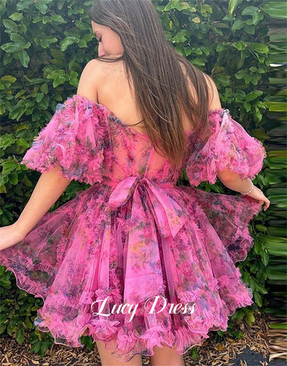 Lucy Customized Floral Fabric Elegant Womens Party Dresses Women 2025 Graduation Gown Robes De Cocktail Women's Dress Mini Skirt