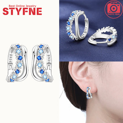 New 925 Silver Blue Zircon Star Earrings Interactive Love Wave Hoop Earrings Original Jewelry Fot Wedding Birthday Women Gifts