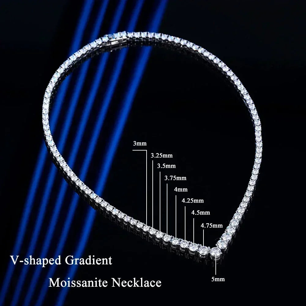 FEOBUR V-shaped Full Moissanite Tennis Necklace for Women Wedding Party Jewelry with 925 Sterling Silver Neck Chain Choker