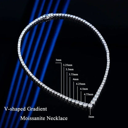 FEOBUR V-shaped Full Moissanite Tennis Necklace for Women Wedding Party Jewelry with 925 Sterling Silver Neck Chain Choker