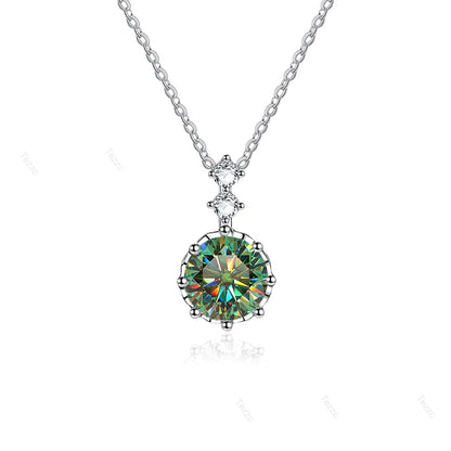 Tezzc 1ct 6.5mm Moissanite Necklace for Women Classic 925 Sterling Silver Sparkling Lab Diamond Pendant Wedding Jewelry