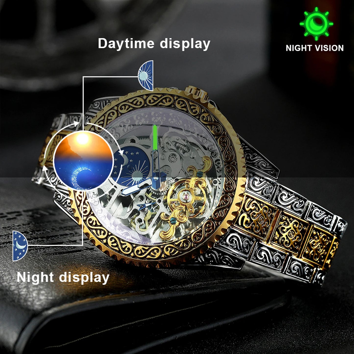 WINNER Luxury Tourbillon Skeleton Automatic Mechanical Watch for Men Luminous Hands Vintage Engraved Mens Watches Steel Strap