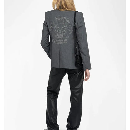 Grey Blazer Pant Sets Women Letter Skull Diamond Blazers Ladies Casual Gray Pants Zadig Female Suits Lapel Coats Trousers Suit