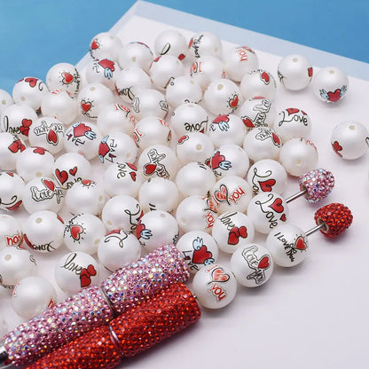10pcs/bag Acrylic Beads Fashion Hand Drawn Cartoon Painting Loose Beaded DIY Handmade DIY Bracelets Mobile phone chain Bead Pen