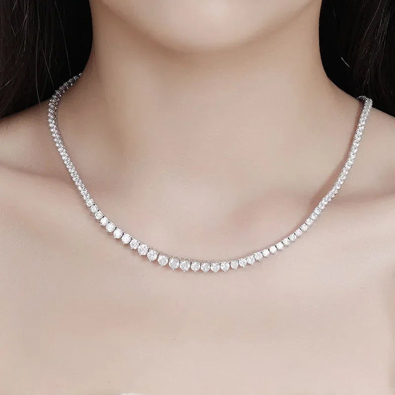 EWYA 3クロー 0.4CT グラデーション フルDカラー VVS モアサナイト テニス ネックレス レディース 925シルバープレート 18k GRA認定 ネックチェーン