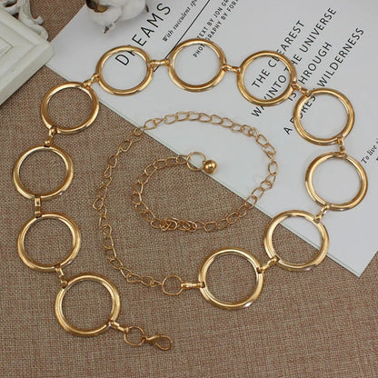 Simple Alloy Large Round Ring Waist Belt Fringes Ring Waist Chain Women Circle Metal Chain Belt Geometric Long Hollow Waistband
