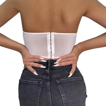 Women´s Bustier Tube Tops Rose Embroidery Flower See Through Off Shoulder Slim Fit Tank Top Summer Vest Aesthetic Grunge Clothes