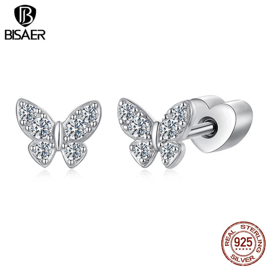BISAER Butterfly Moissanite Stud Earrings 925 Sterling Silver D Color VVS1 EX Delicate Lab Diamond for Women Party Fine Jewelry