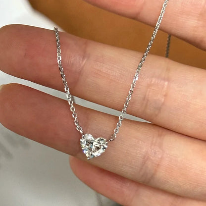 1ct Heart Cut Moissanite Pendant Necklace D Color Solitaire Lab Diamond with GRA Certified 925 Silver Plated 18k Gold Neck Chain