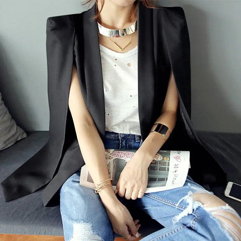 ZANZEA 2024 Summer Office Solid Cape Women Lapel Cloak Blazer Fashion Split Sleeve Coat Casual OL Black Suit Jacket Workwear