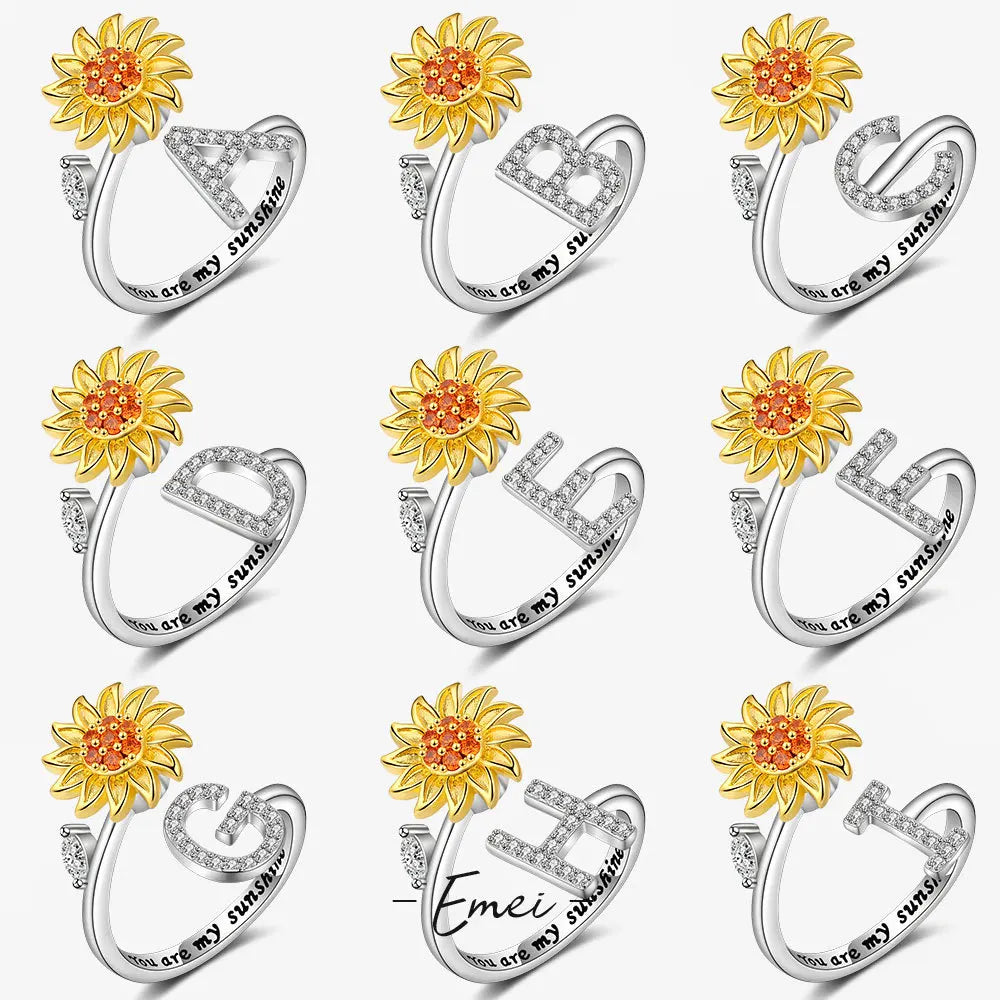Anti Stress Anxiety Fidget Rings for Women Satinless Steel Spinner Sunflower Sun Star Ring Trendy Jewelry Gift Dropshipping