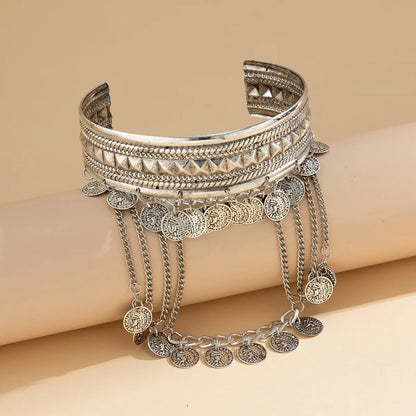 New Trendy Golden Metal Coin Leaf Chain Tassel Upper Arm Bangles Cuff Bracelet Armlet Armband Men Women Jewelry Accessories