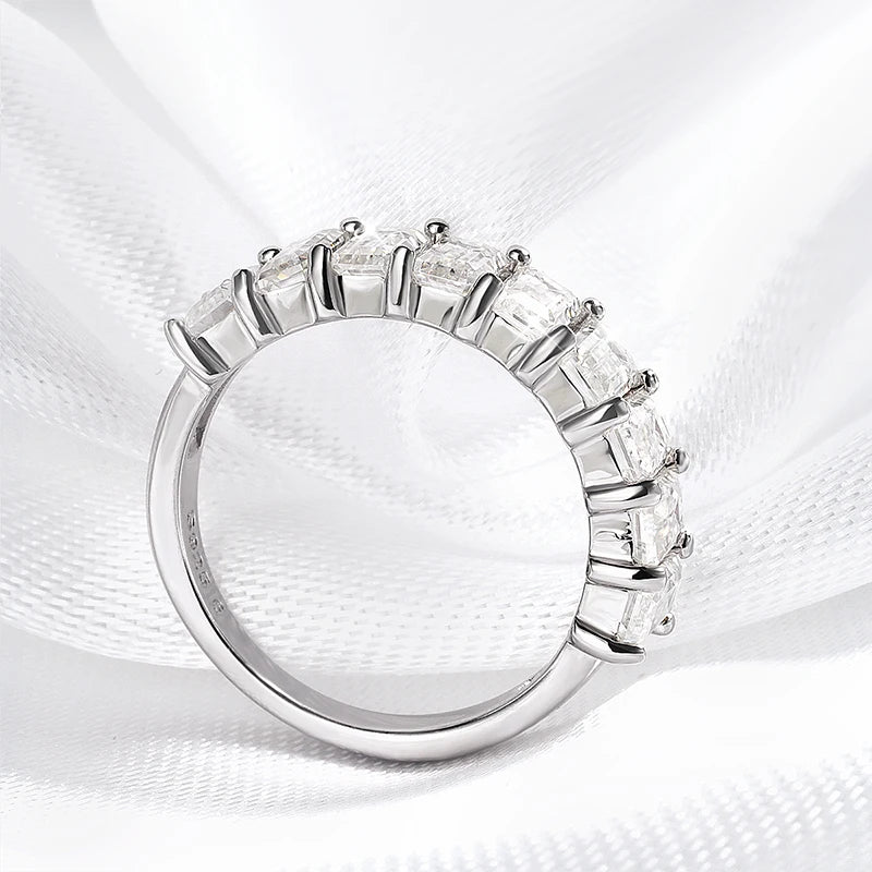 Smyoue Each 3*5mm 0.5CT Emerald Cut Moissanite Ring for Women 1/2 Eternity Bands Lab Diamond Jewelry Pure 925 Silver Girl Ring