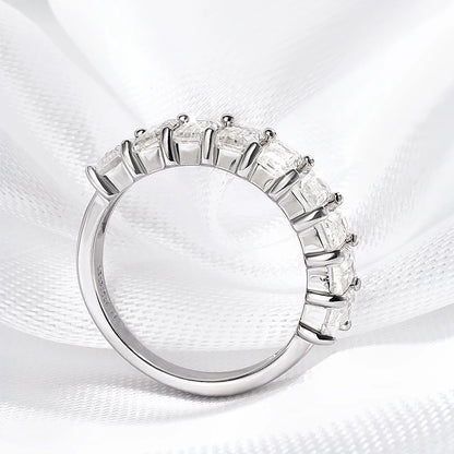 Smyoue Each 3*5mm 0.5CT Emerald Cut Moissanite Ring for Women 1/2 Eternity Bands Lab Diamond Jewelry Pure 925 Silver Girl Ring