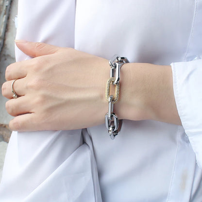Fashion Women Big Chunky Bracelets Chains with Blink Rhinestones Link Gold Silver Color Surgical Stainless Steel Bracelets