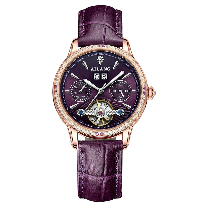 AILANG New Tourbillon Automatic Mechanical Ladies Watch Skeleton Waterproof Calendar Luxury Female Wristwatch Relogio Feminino