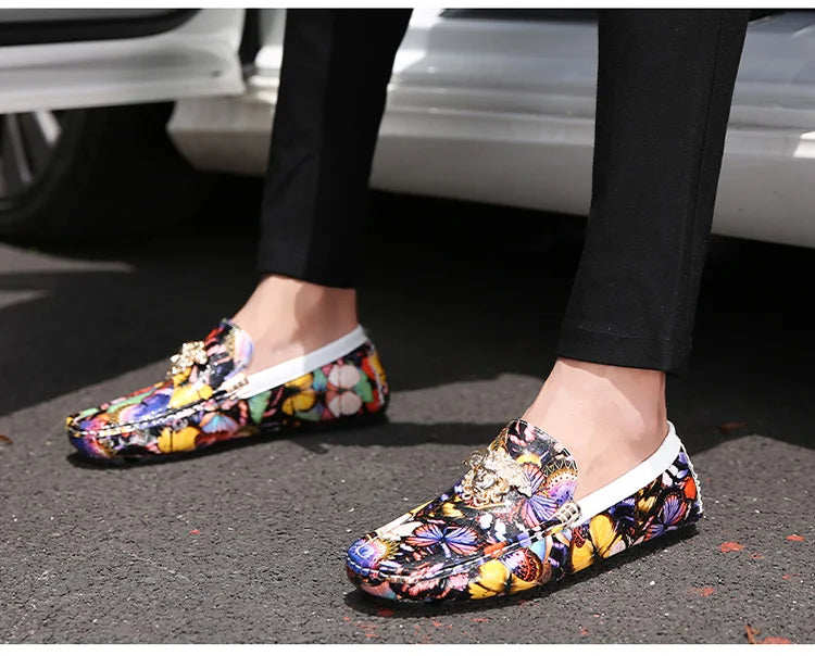 Luxury Loafers Men Fashion Printed Leather Shoes Designer Moccasin for Man Party Shoes Comfortable Flats Driving Shoes Male