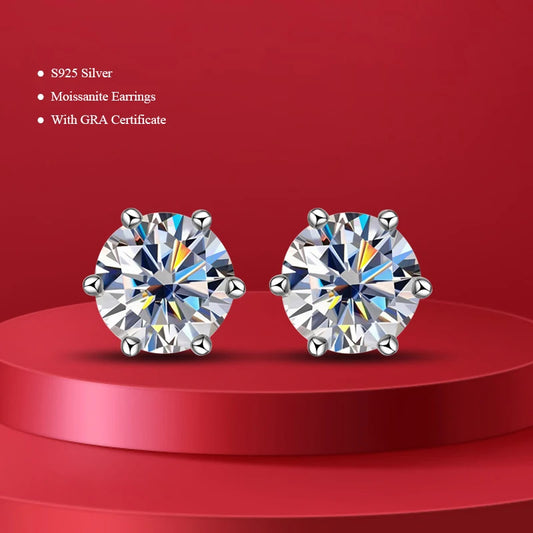 D Color Certified 0.1ct-2ct GRA Moissanite Stud Earrings Lab Created Diamond 925 Sterling Silver Gold Plated Wedding Jewelry