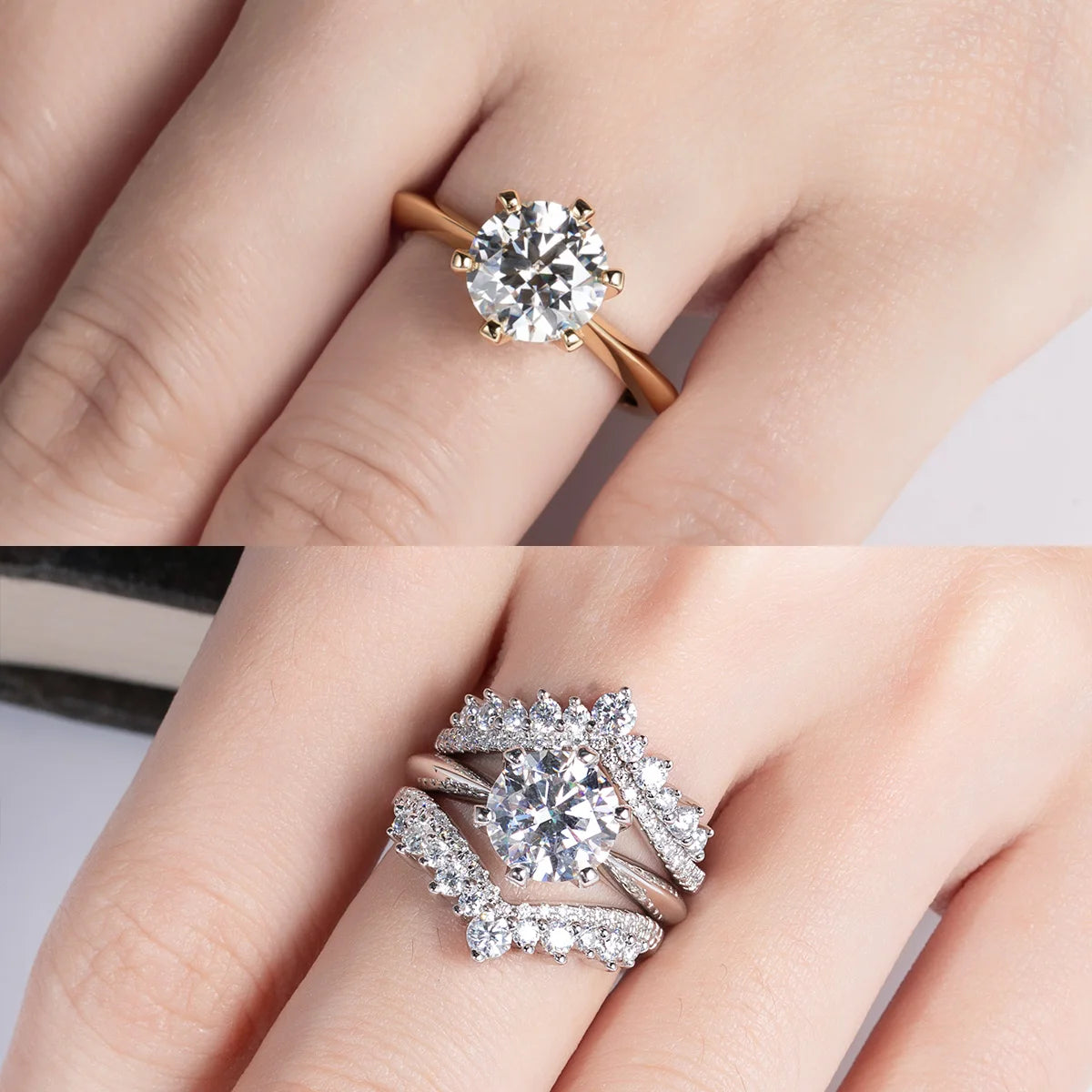 AnuJewel 1カラット 2カラット 3カラット 5カラット Dカラー モアサナイト 婚約指輪 レディース 925スターリングシルバー ゴールドメッキ ソリティアリング 卸売り